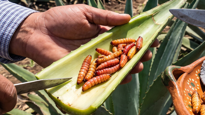 o gusano de maguey é uma larva de mariposa que protagoniza uma das tradições mais debatidas do Mezcal.