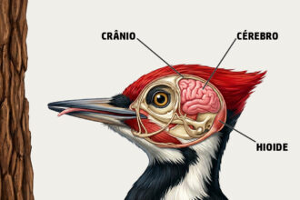 A língua do pica-pau como um amortecedor craniano